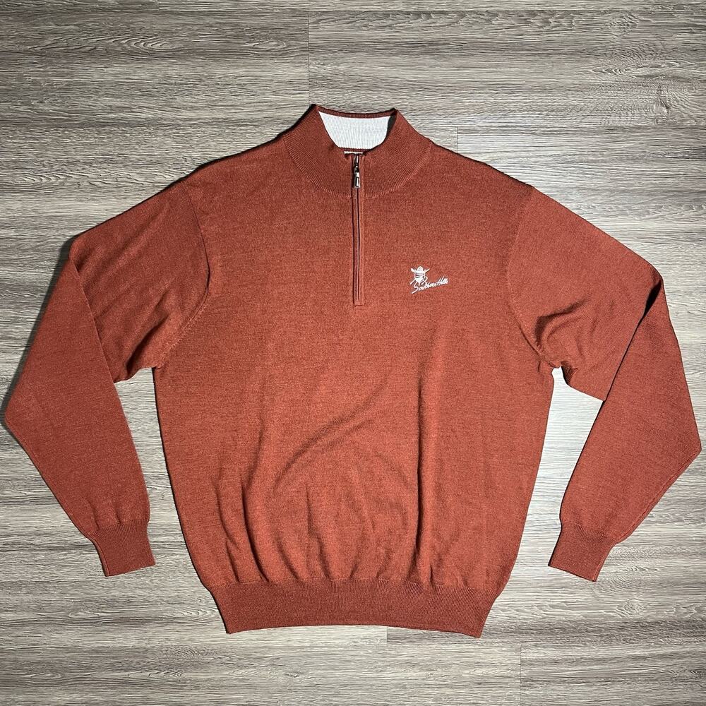 Peter Millar Crown Italian Merino Wool 1/4 Zip Sweater Mens L Red Southern Hills